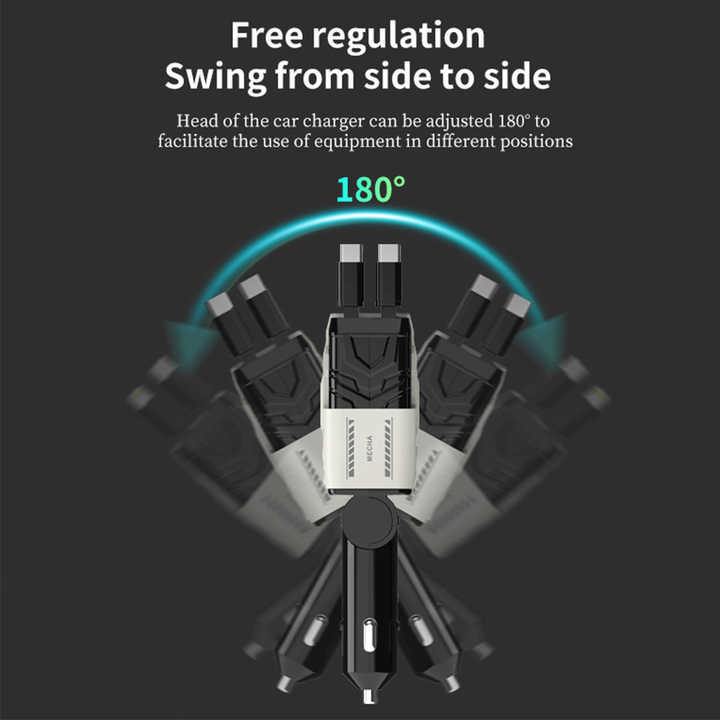 📲🚘Chargeur de Voiture 120W 4-en-1 – Ultra Rapide, Rétractable, Universel & Intelligent⚡